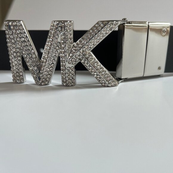Michael Kors Accessories - Michael Kors Reversible Belt Womens XL Black Silver Logo MK Rhinestone Buckle